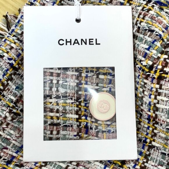 Chanel Multicolor Tweed Mini Skirt With Fringe Hem & Braided Waistband Buttons M - Picture 5 of 7